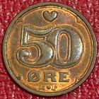 High Grade Au 1990 Denmark 50 Ore Coin-oct257