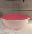 Vintage Tupperware Fix-n-mix 12  Clear Mixing Bowl  274 W  Dark Pink Lid 