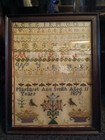Antique Pictorial Needlework Sampler Framed  Margaret Ann Smith Age 11  1879