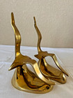 Vintage Solid Brass Seagull Sculpture Bookends Modernist Set Mcm Art Mid Century