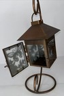 Candle Lantern   Stand Tea Light Votive Metal Glass Hangs Aged Copper Butterfly