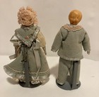 Antique German Bisque Dollhouse Dolls Folk Wedding Dress Molded Blonde Hair 5 In
