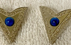 2 Western Engraved Design Blue Stone Accent Silver Tone Shirt Collar Tips