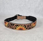 Girls Western Belt Sunflower Tooled Hand Painted Silver Buckle Cowgirl 25  Euc
