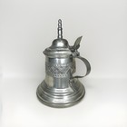 Vtg German Zinnkrug 95  Pewter Stein With Hinged Lid And Handle 6-3 4    Tall