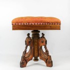 Vintage Upholstered Red And Gold Carved Wood Victorian Revolving Piano Stool