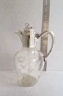 Good Antique Solid Silver Mounted Etched Glass Claret Jug   Ht  23cms Birm  1900