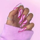 Handmade False Nail  Pink Ribbon  French Coffin Long Press On Nails For Manicure