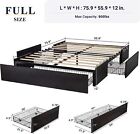 Sifurni Full queen Platform Bed Frame   3 Storage Drawers  Black  Faux Leather
