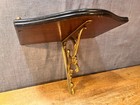 Vintage Wood Wall Shelf With Brass Rails Mid Century Ornate Antique