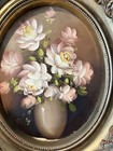 Antique Oil Floral Painting Ornate Gilded Wood Frame Artistic Interior Oval