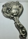 Vintage Art Nouveau Ornate Sterling Silver Flower Floral Vanity Hand 10    Mirror