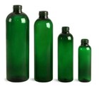 Green Cosmo Round Pet Plastic Bottles Empty With White Disc Cap Lids   Liners
