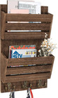 Mail Organizer With 4 Hooks  Rustic Brown Wall Mount  Cedar Wood Key Holder F   