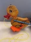 Vintage 1950s Fisher Price Wooden Musical Duck Pull Toy W  Replaced Pull String