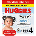 New Huggies Snug   Dry Baby Diapers  Size 4  22-37 Lbs   144 Count Freeshipping