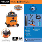 Ridgid Shop Vac Wet Dry Vacuum 14 Gal  6 0 Peak Hp Nxt Large Accessory Gallon