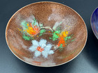 Vintage Pair Multicolour Enamel On Copper Bowl Dish Flower Design 5inch Diameter