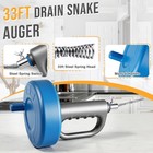 33ft Plumbers Drain Snake Long Heavy Duty Plumbing Auger Hand Tool Bathroom Pipe