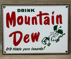 Vintage Mountain Dew Porcelain Sign Soda Pop Bottle Can Baja Blast Gas Station