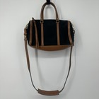 Fossil Kendall Crossbody Satchel Black Canvas leather Trim Purse Bag Key Charm