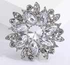 Clear Rhinestone Round Flower  Brooch Pin Silver Tone Rivoli Floral Wedding New 