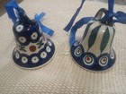Polish Pottery Boleslawiec 2 Handpainted Hanging Christmas Bell Ornaments