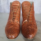 Bandolino Woven Leather Boots Womens Size 7 5 M Brown Lace Up Ankle Flat Wedge
