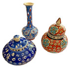 3 Hand Painted Turkish Ceramic Mini Items  Kutahya Style Vintage Decorative Set