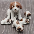 Hound Dog Family Miniatures Porcelain Mom Or Dad With Four Cute Pups Puppy Japan