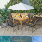 Outdoor Patio Dining Chairs Wicker Armchairs With Acacia Wood Armrests Mix Brown