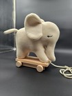 Frolics Kids Connection Knitted Elephant Pull Toy On Wooden Cart Rare