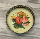 Set Of 6 Vintage Flower Metal Lid Coasters 3    Diameter Made In Japan