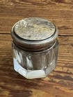 Antique Sterling Silver Pair Of Cut Crystal Powder Jar With Gold Wash Lids