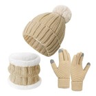 Winter Beanie Hat Scarf Gloves Set For Women Fleece Lined Hat Touchscreen Gloves