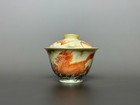 Qianlong Marked Colour Enamel Porcelain Dragon Kylin Tea Cup Covered Bowl Pair