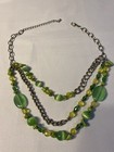 Green Glass Multi Strand Necklace And Earring Jewelry Set
