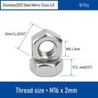 10 Pcs M162 Hex Nuts Stainless Steel 201 Metric Coarse Thread Din934 Fastener