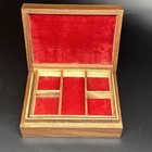 Vintage Brass Inlaid Wooden Jewelry Trinket Box Red Velvet Lining - New