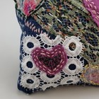 Handmade Denim Heart Pillow Slow Stitch Textile Art Upcycled Romantic 6 5 X 6 5