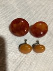 Vtg  Art Deco Lg  Marbled Bakelite Earrings   Sm  Pair Butterscotch Both S  Back
