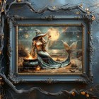 Mermaid Witch Magic Art Print  Decor Siren Moon Poster  Gothic Cottagecore D467