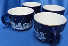 Waechtersbach Germany Cobalt Blue Winter Dreams Village Set Of 4 Coffee Tea Cups