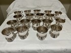 Lot Of 18 Vintage Silver Plate Footed Punch Bowl Cups Floral Handles