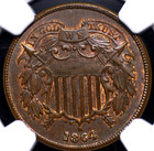 1864 Large Motto Two Cent Piece Ngc Ms 63 Bn Beautiful Flashy Red Embers Grace