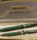 Vintage Sheaffer Snorkel Fountain Pen Pencil Set Green Palladium In Box