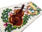 Vintage Latch Hook Rug   Wall Hanging  Violin And Horn With Flowers  15x32   