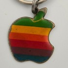 Vintage Apple Computer Inc Keychain Keyring With Rainbow Logo Memorabilia