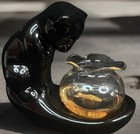 Vintage Black Cat Figurine Fish Bowl Glass Mcm Taiwan Mid Century Decor