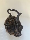 Vintage Hand Woven Flower Basket Vase With Twisted Vine Handle